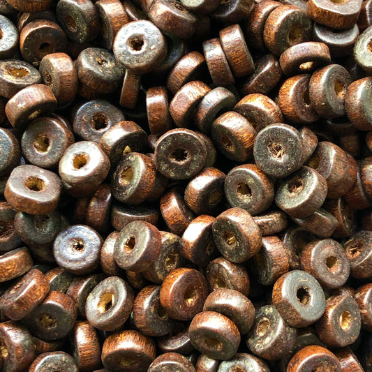 8mm Rondel Wood Beads 10 - Dark Brown