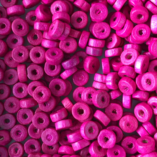8mm Rondel Wood Beads 12 - Neon Pink