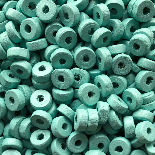 8mm Rondel Wood Beads 24 - Phosphorous Turquoise