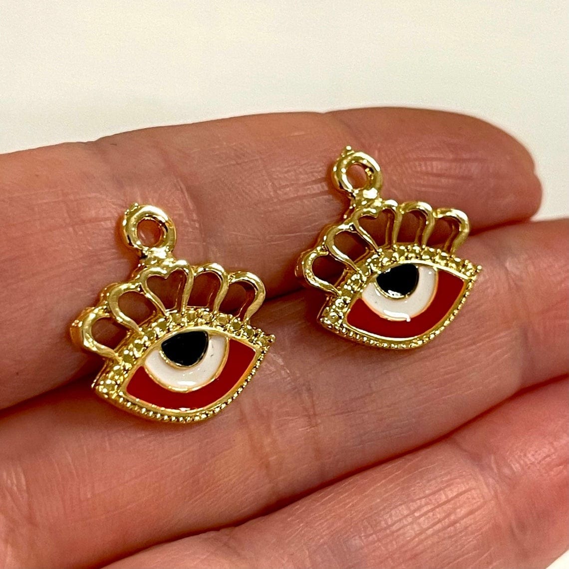 Gold Plated Enamel Lucky Eye Swing Attachment - Red