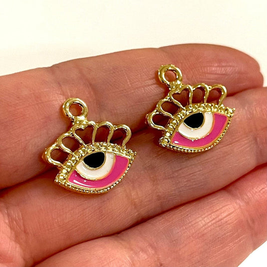 Gold Plated Enamel Lucky Eye Swing Attachment - Pink