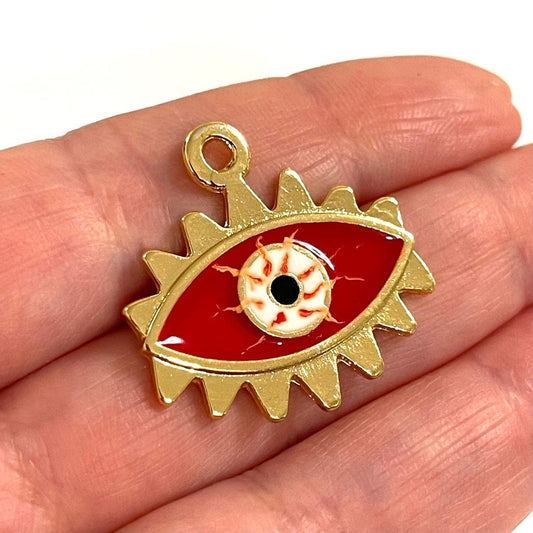 Gold Plated Enamel Eye Pendant - Red