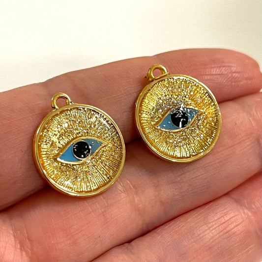 Gold Plated Enamel Glitter Eye Apparatus - Blue
