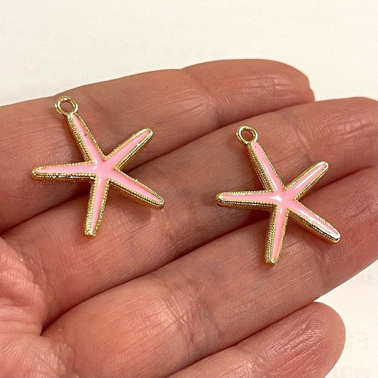 Gold Plated Enamel Starfish - Pink
