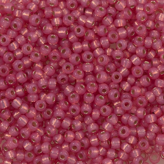 Miyuki Beads, MiyukiRoundBeads 6/0-0645 Gefärbter Alabaster in Dunkelrosa mit Silberstreifen