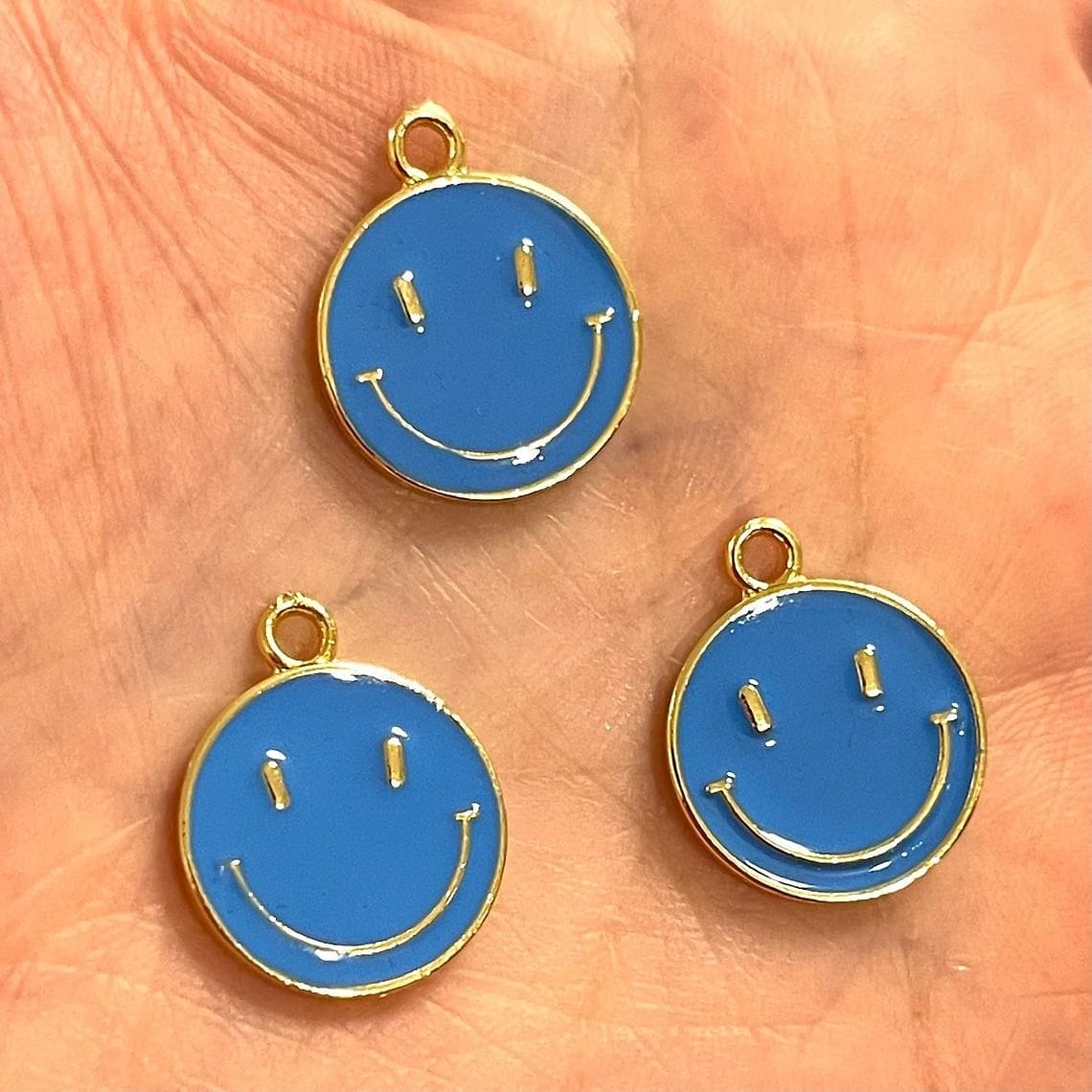 Gold Plated Enamel Smiley Face - Blue