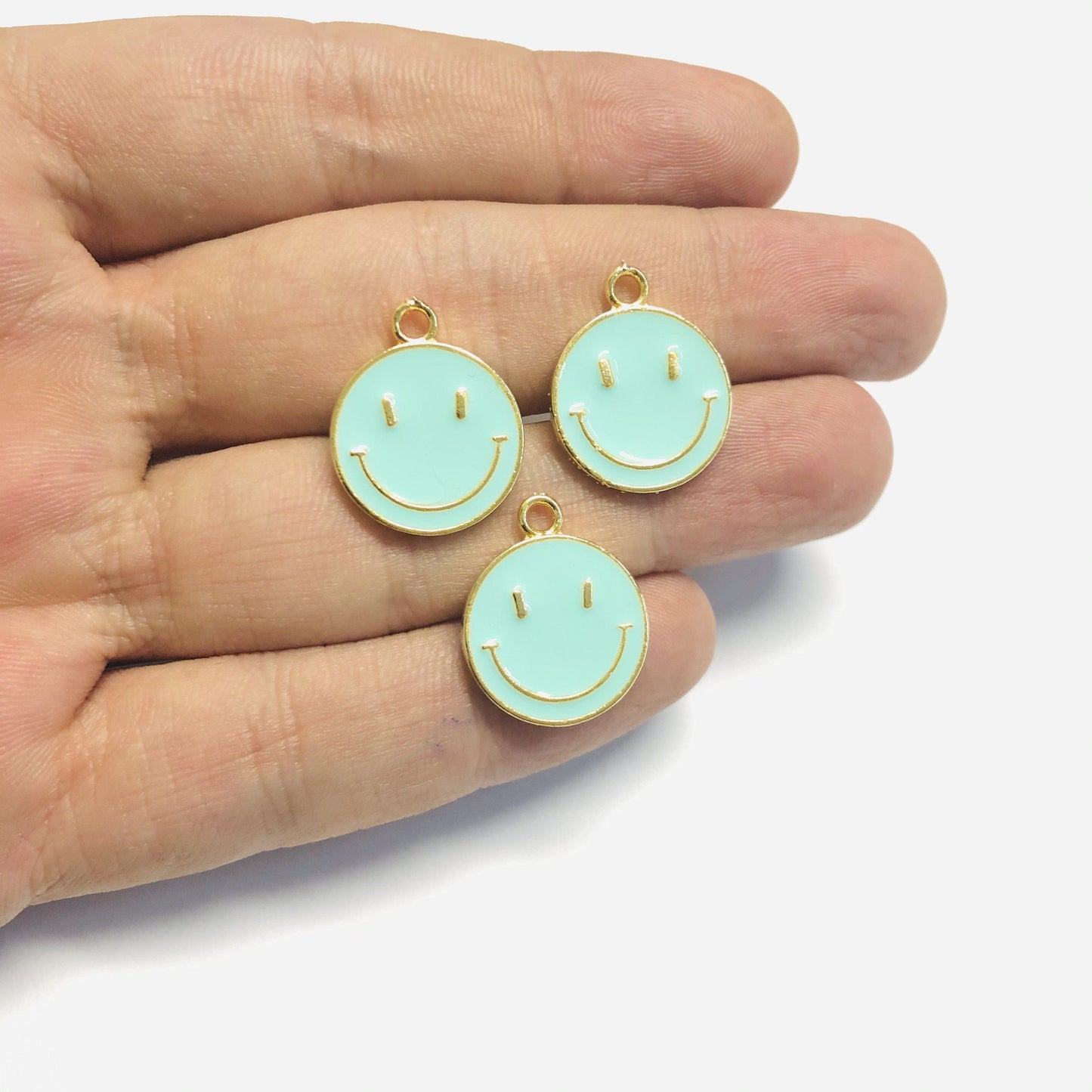 Gold Plated Enamel Smiley Face - Mint
