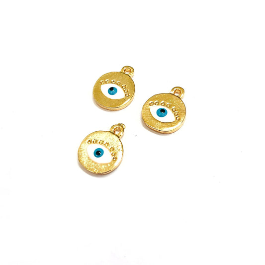Gold Plated Round Evil Eye Eye Hanging Apparatus - White