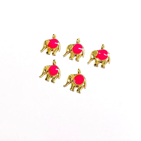 Gold Plated Enameled Elephant 3 Rocking Bracket - Neon Pink