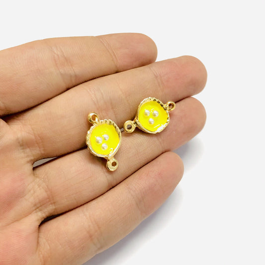 Vergoldete Emaille-Perlen-Oyster-Armbandbefestigung, kleine Größe – Neongelb
