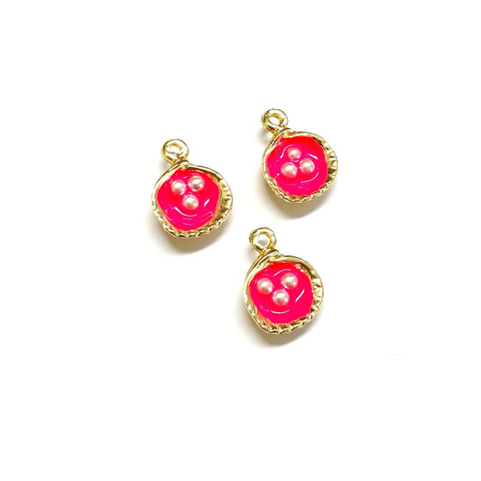 Gold Plated Enamel Pearl Oyster Swing Small - Neon Pink