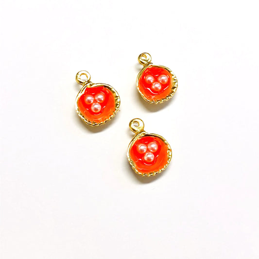 Gold Plated Enamel Pearl Oyster Shake Small Size - Neon Orange