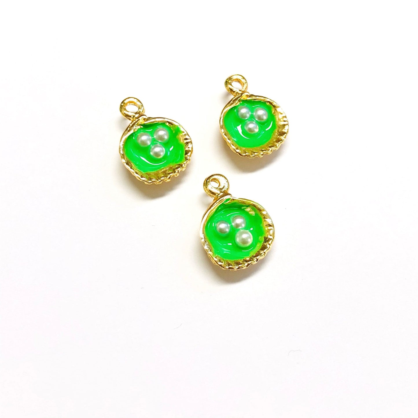 Gold Plated Enamel Pearl Oyster Shake Small Size - Neon Green