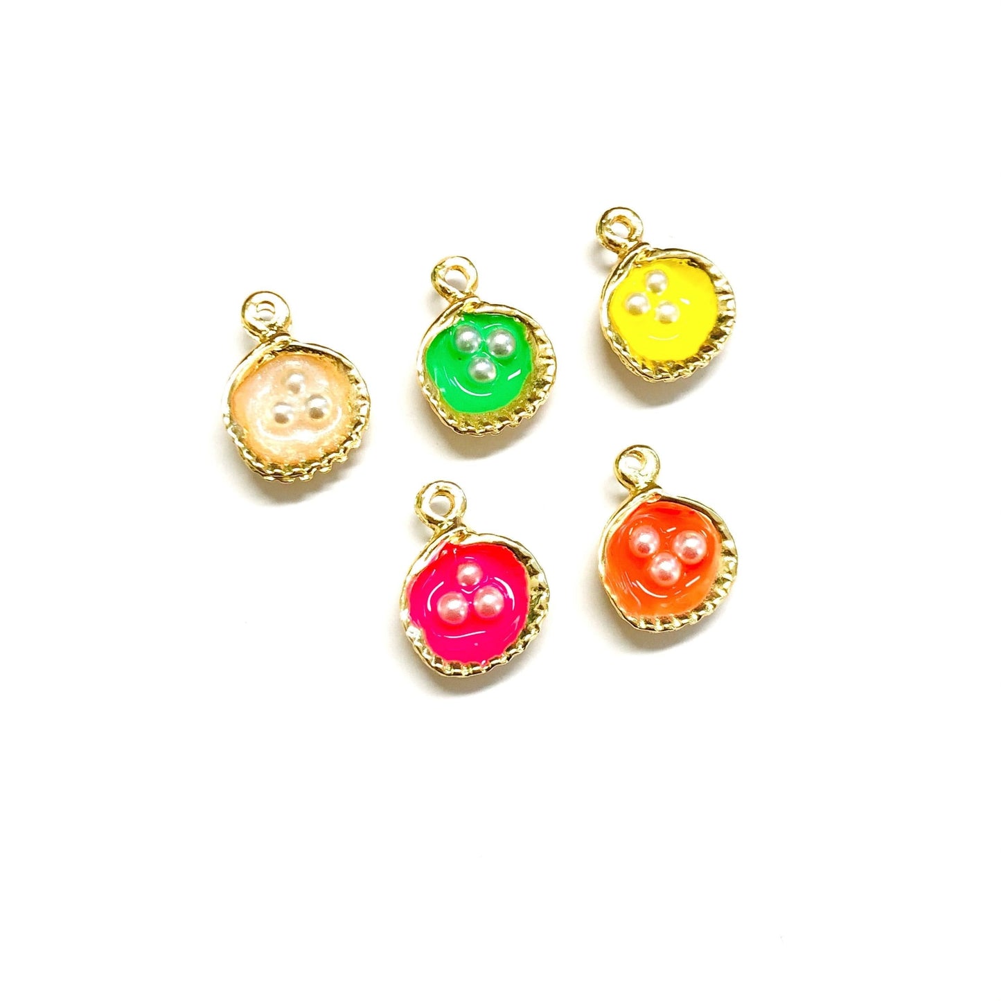 Gold Plated Enamel Pearl Oyster Shake Small Size - Neon Yellow