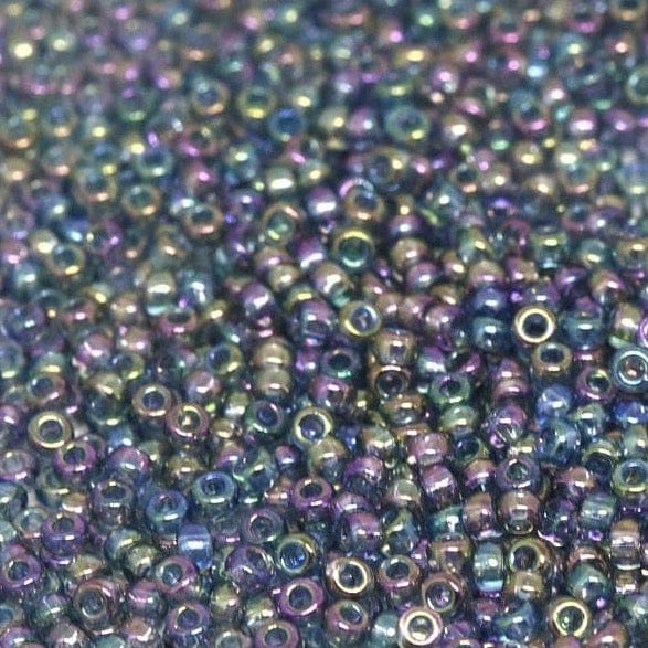 Miyuki Beads, MiyukiRoundBeads11/0-2444 Transparent Blue Gray Rainbow Gold Luster