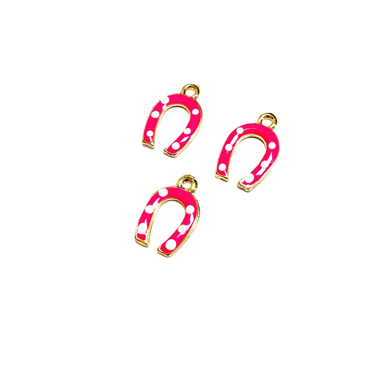 Gold Plated Enamel Horseshoe Shaking Attachment - Neon Pink, White