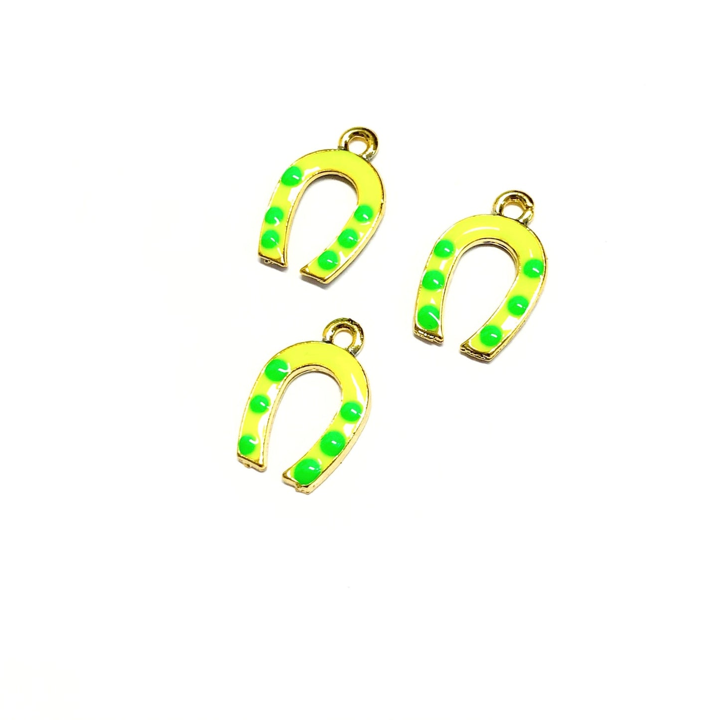 Gold Plated Enamel Horseshoe Shaking Attachment - Neon Yellow, Green