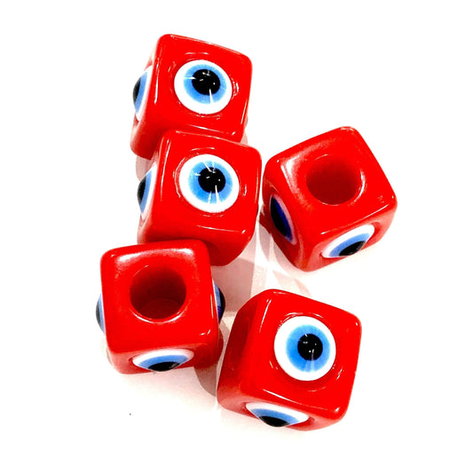 Acrylic Cube Evil Eye Beads - Red 