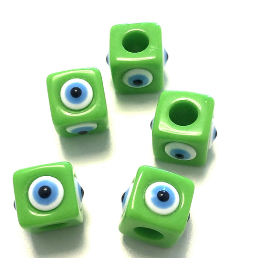 Acrylic Cube Evil Eye Beads - Green 