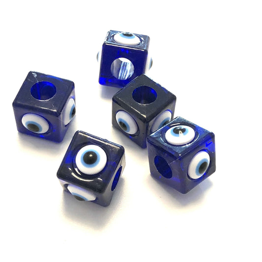 Acrylic Cube Evil Eye Beads - Navy Blue 