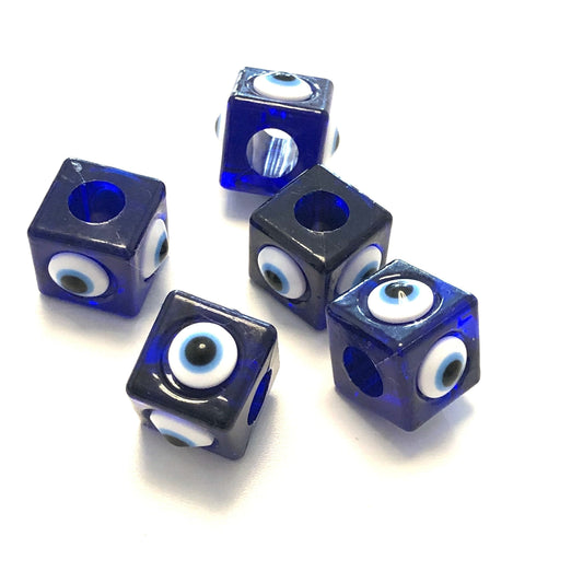 Acrylic Cube Evil Eye Beads - Navy Blue