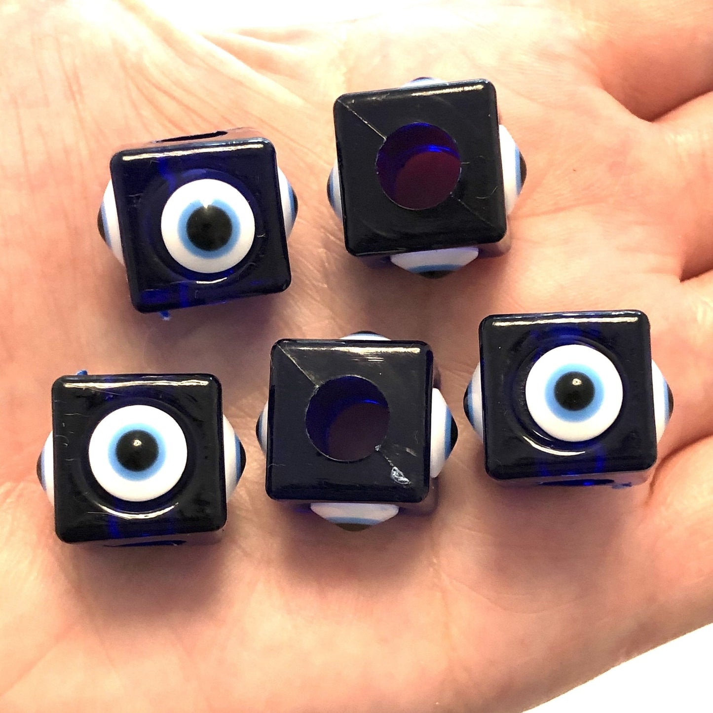 Acrylic Cube Evil Eye Beads - Navy Blue 