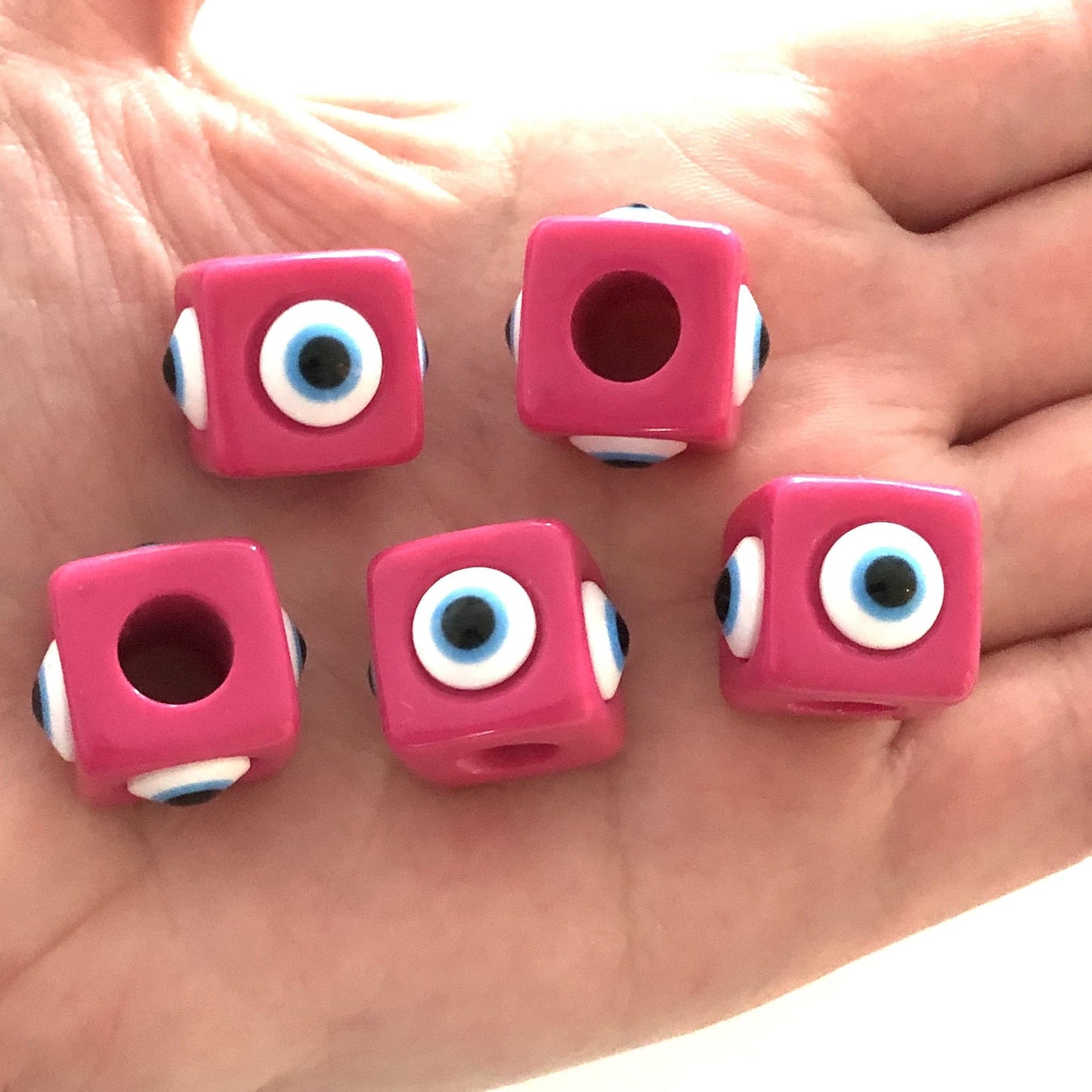 Acrylic Cube Evil Eye Beads - Fuchsia 