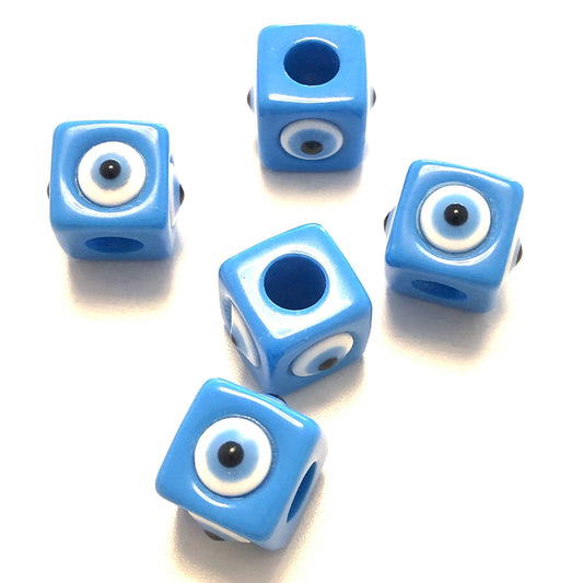 Acrylic Cube Evil Eye Beads - Blue 