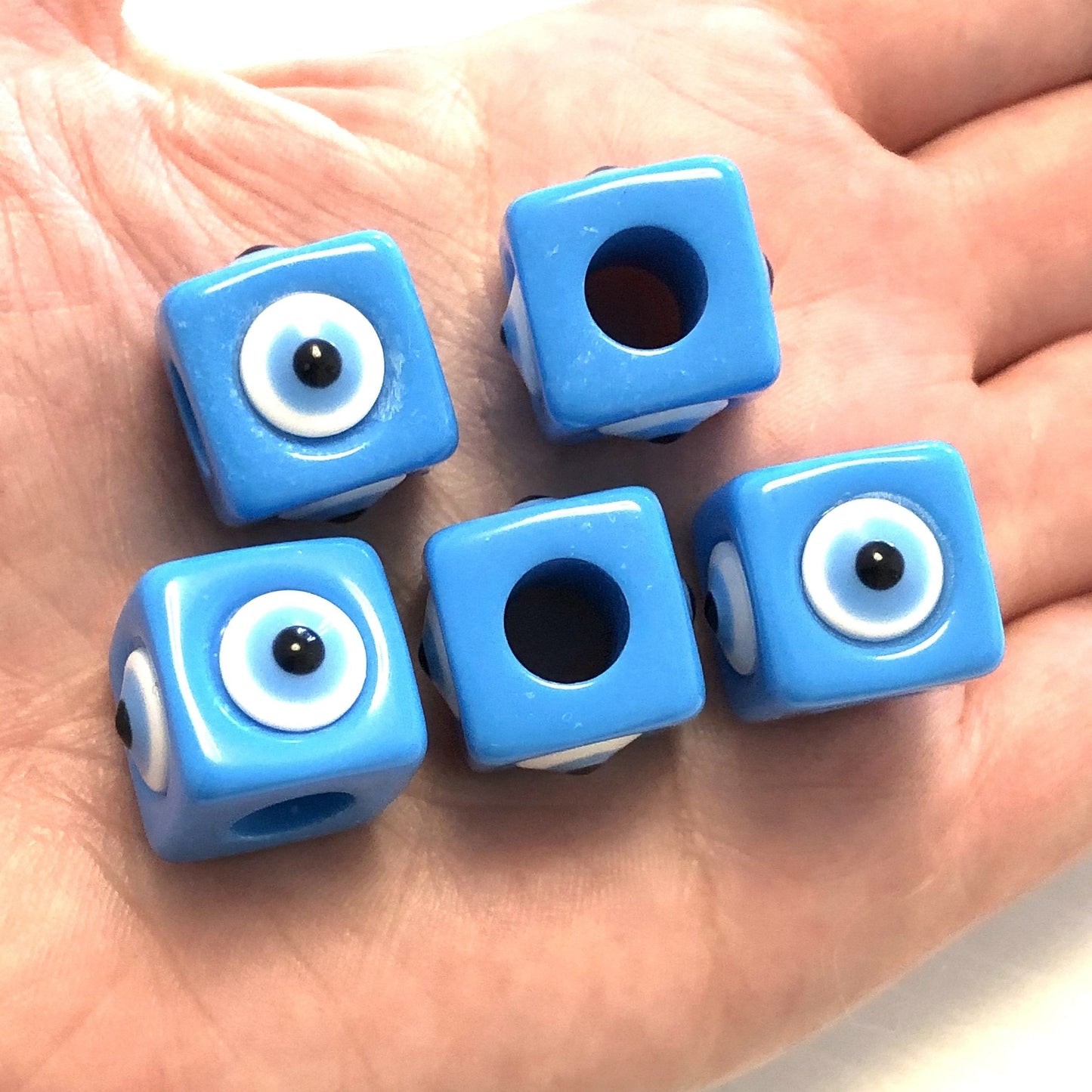 Acrylic Cube Evil Eye Beads - Blue 