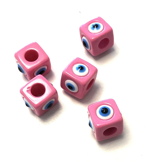 Acrylic Cube Evil Eye Beads - Pink