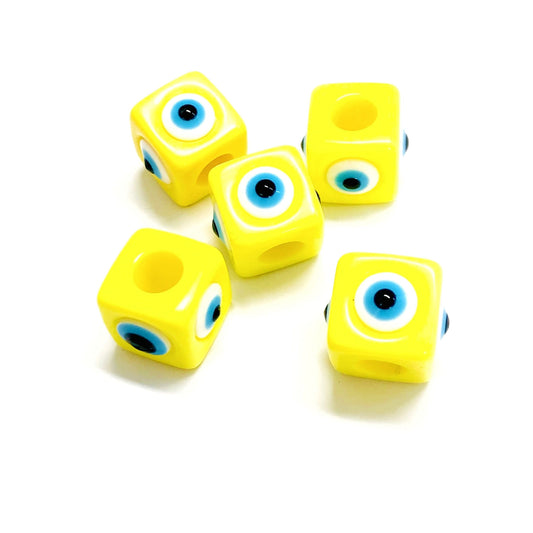 Acrylic Cube Evil Eye Beads - Yellow 
