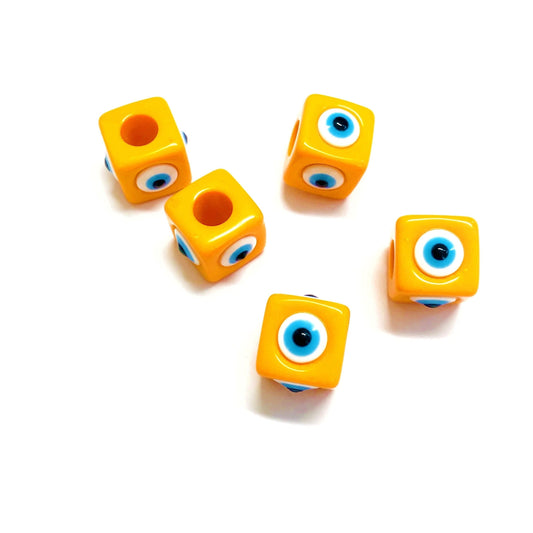 Acrylic Cube Evil Eye Beads - Orange 