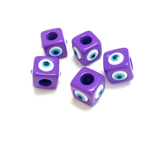 Acrylic Cube Evil Eye Beads - Purple 