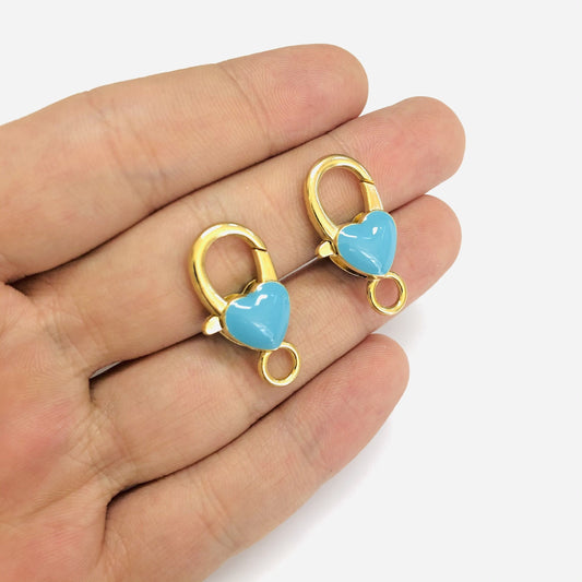 Gold Plated Enamel Heart Jewelry Clip - Blue