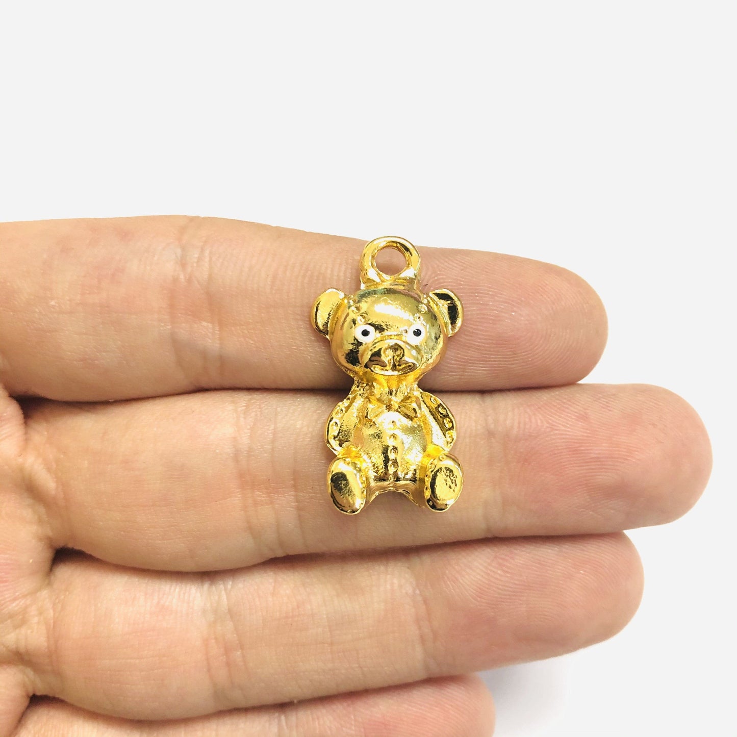 Gold Plated Teddy Bear Family Pendant - Child, White Eye