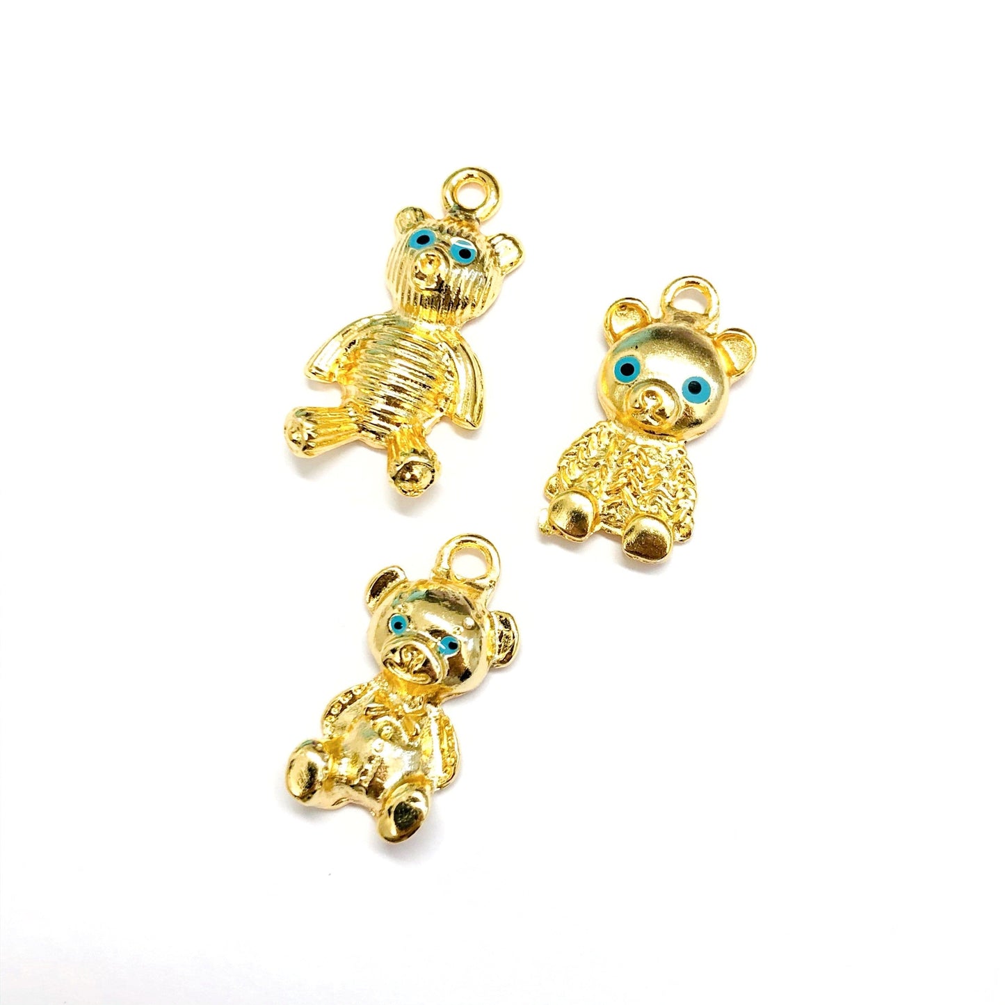 Vergoldetes Teddybär-Familienset – Vater, Mutter, Kind, blaues Auge