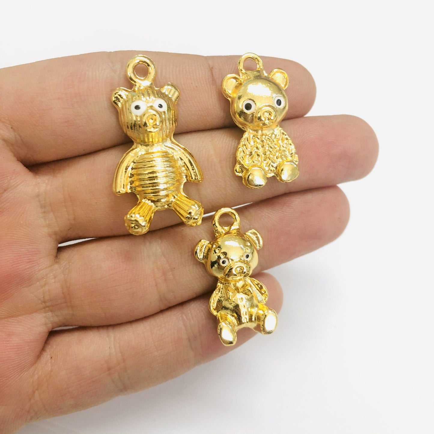 Vergoldetes Teddybär-Familienset – Vater, Mutter, Kind, weißes Auge