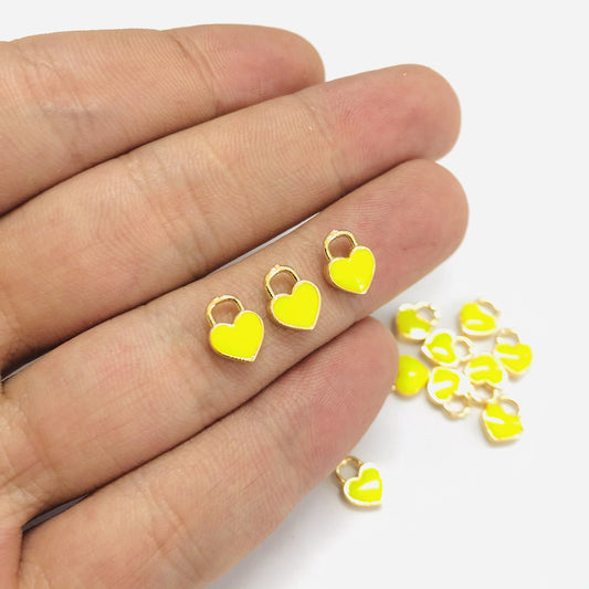 Altın Kaplama Mineli Mini Kalp Sallantı Aparatı - Neon Sarı