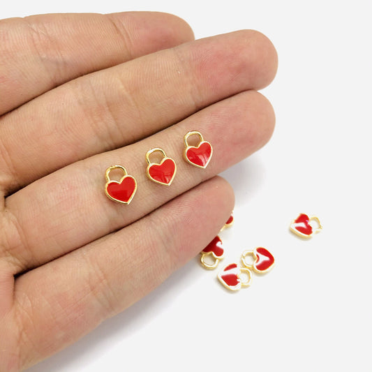 Altın Kaplama Mineli Mini Kalp Sallantı Aparatı - Kırmızı