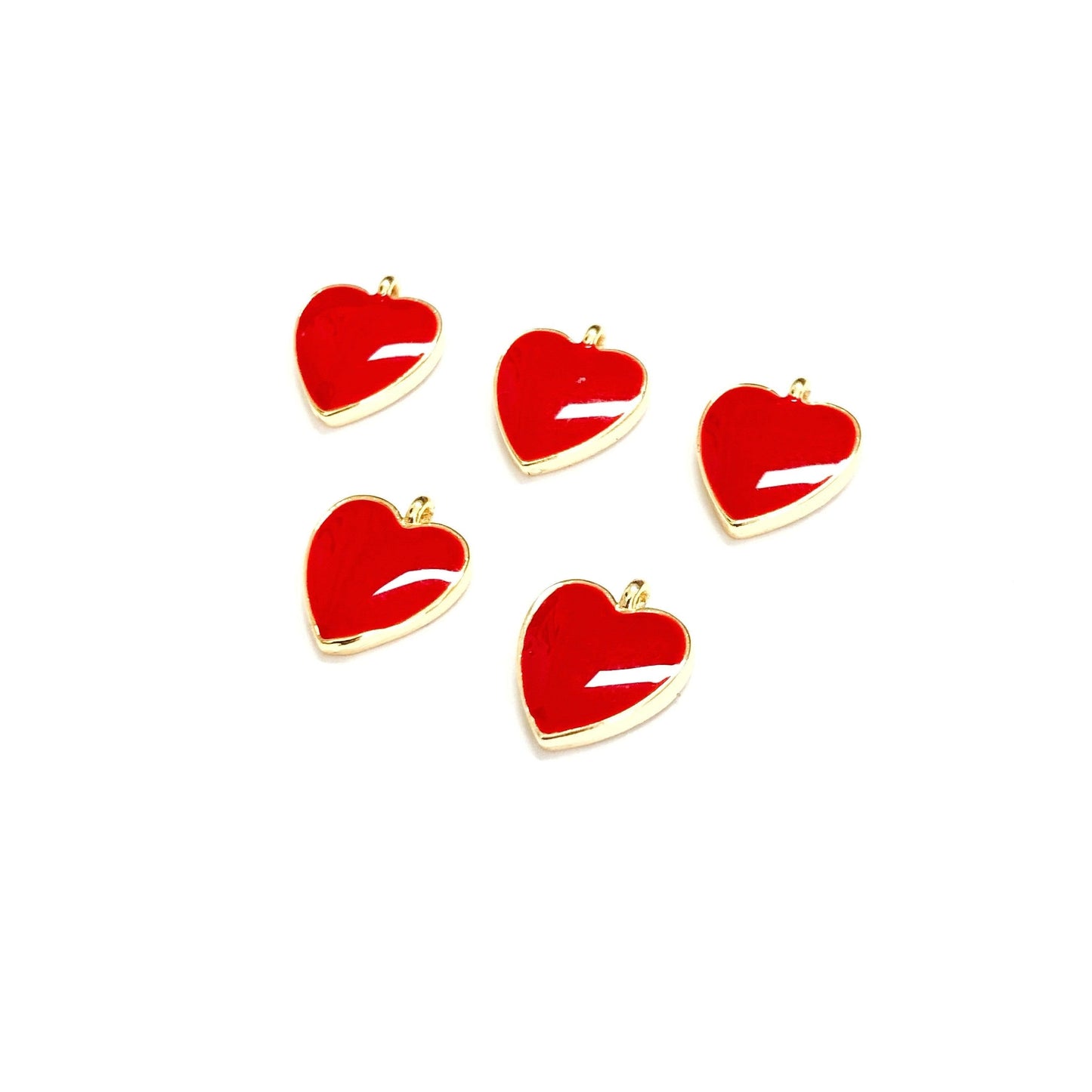 Gold Plated Enamel Heart Shaking Device - Red