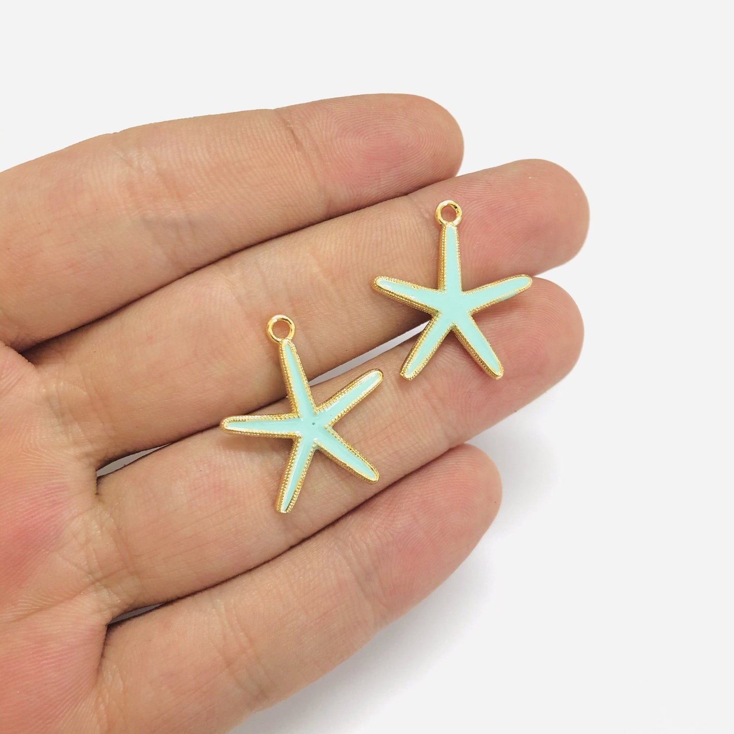 Gold Plated Enamel Sea Star - Mint