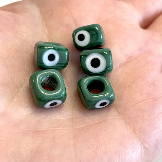 Würfel Evil Eye Beads 10mm - Grün