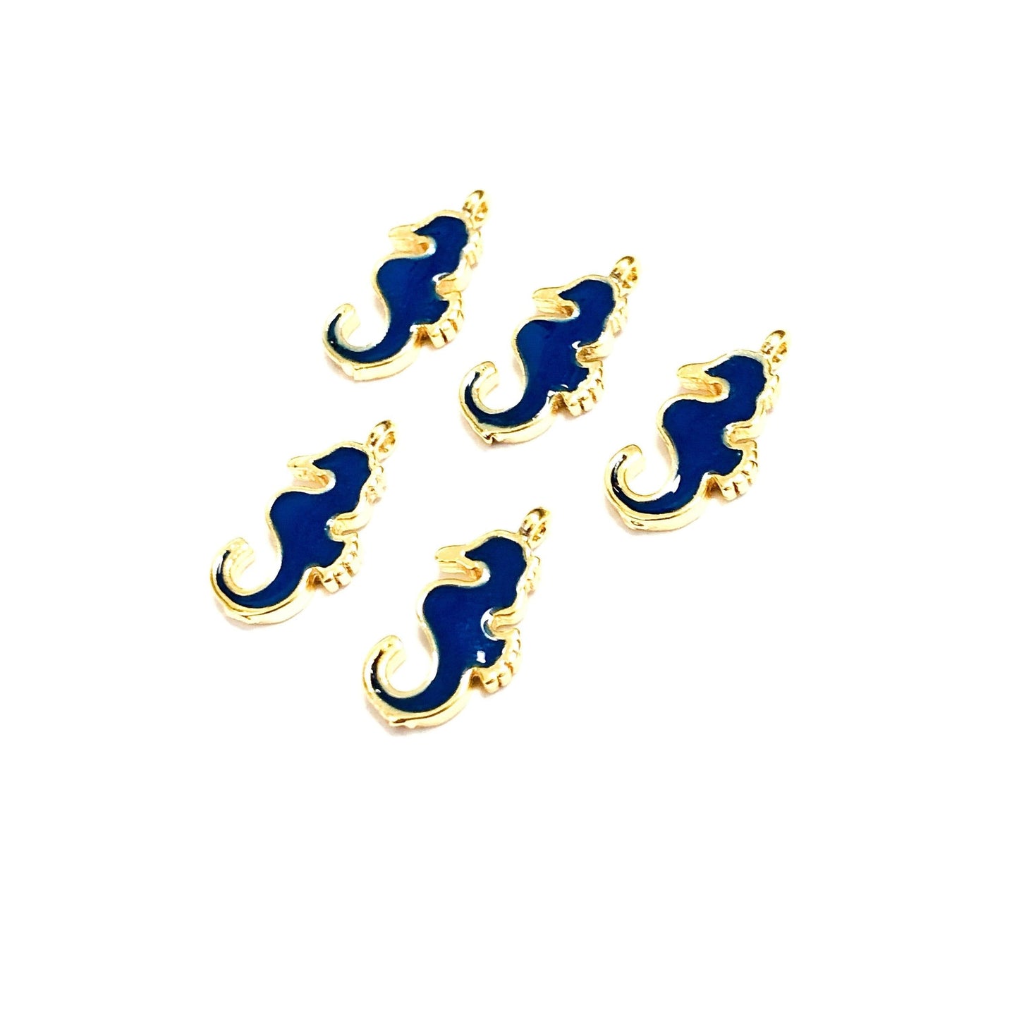 Gold Plated Enameled Seahorse Rocking Bracket - Navy Blue