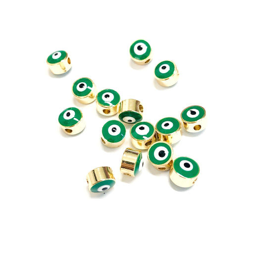 Vergoldete verputzte Böse-Augen-Perlen 7 mm - Grün 