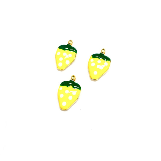 Gold Plated Enamel Strawberry Shaking Attachment - Neon Yellow