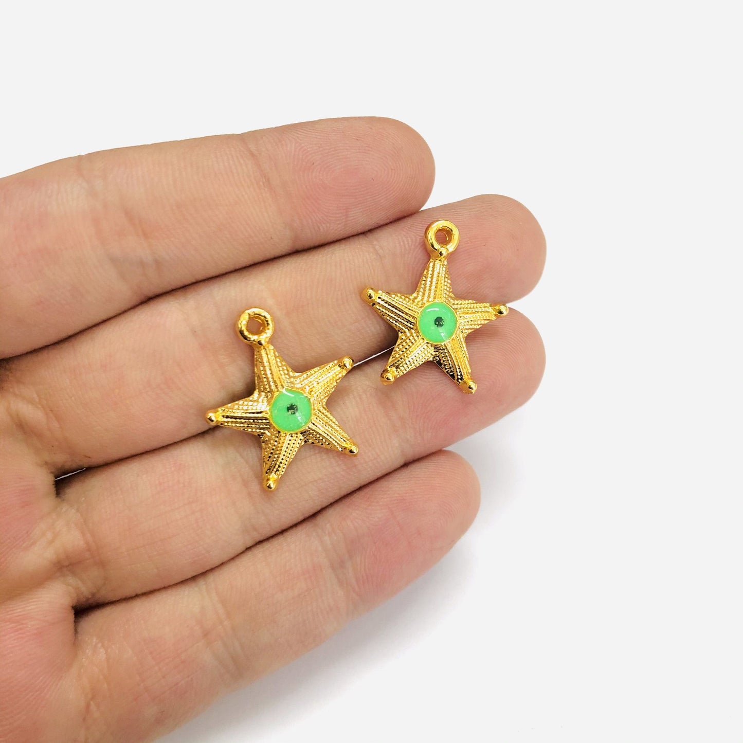 Gold Plated Evil Eye Starfish - Neon Green