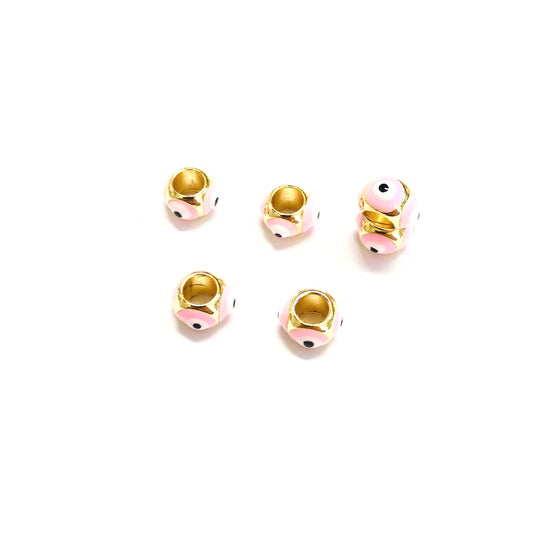 Gold Plated Enameled 4.5x7mm Evil Eye Apparatus - Light Pink