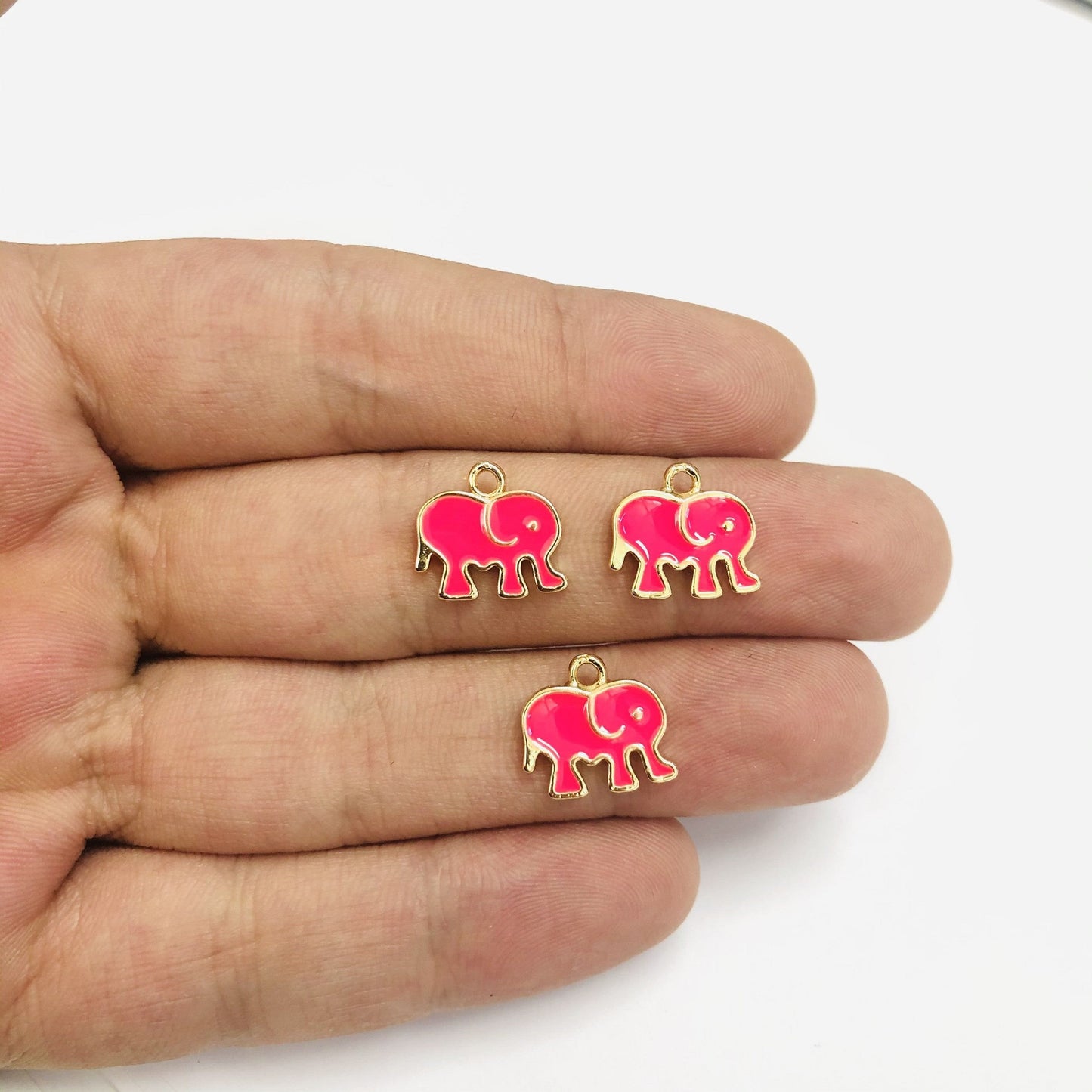 Gold Plated Enameled Elephant Rocking Bracket - Neon Pink