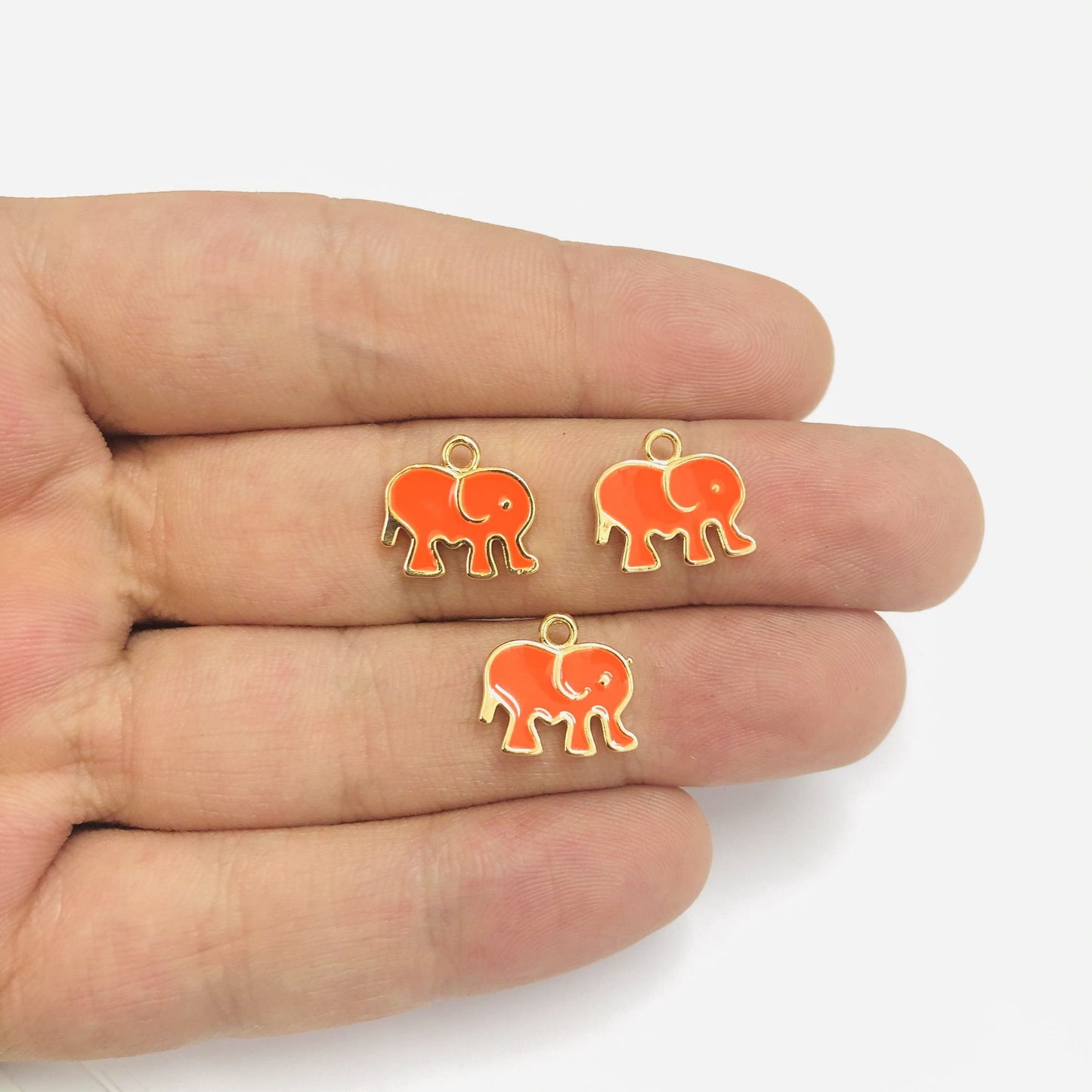Gold Plated Enameled Elephant Rocking Bracket - Neon Orange