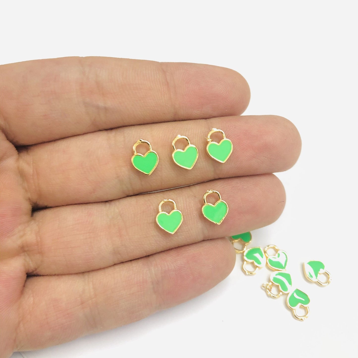 Gold Plated Enamel Mini Heart Shaking Apparatus - Neon Green